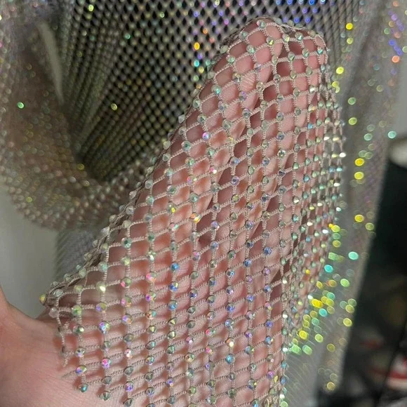 Gold multicolor chainmail mesh long sleeve dress - Picture 5 of 9